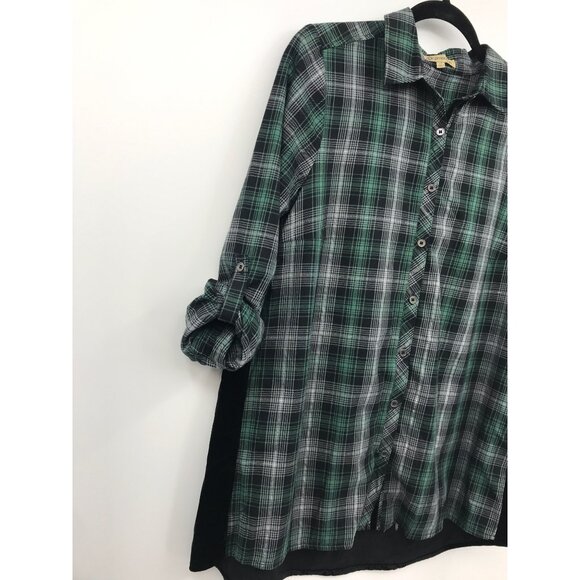 Democracy Plaid Velvet Embroidered Long Sleeve Button Front Shirt Green Small NE - Picture 5 of 7